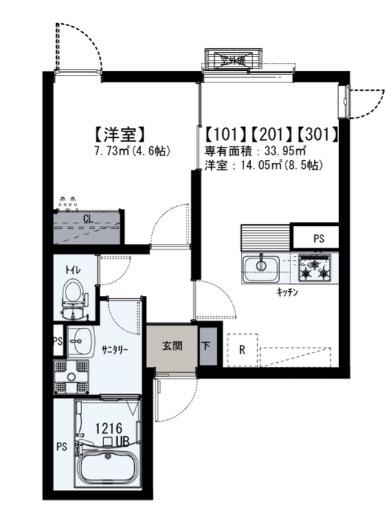 IXO南台(1LDK/3階)の間取り写真