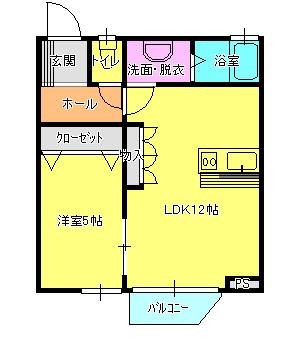 メゾンメープル(1LDK/1階)の間取り写真