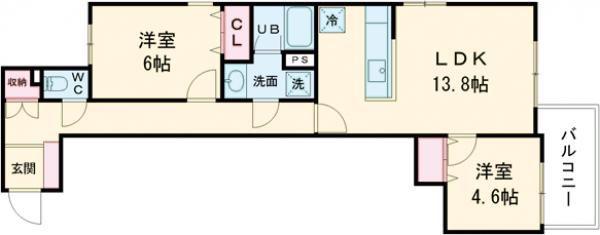 グルーブ明石大蔵(2LDK/3階)の間取り写真
