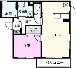ラ・グラシューズ(1LDK/2階)の間取り写真