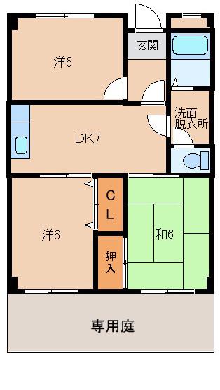 グランディールきのくに(3DK/1階)の間取り写真