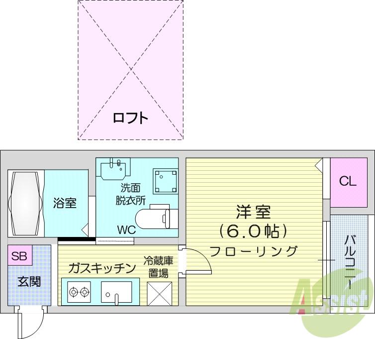 ブエナビスタ長町(1K/2階)の間取り写真