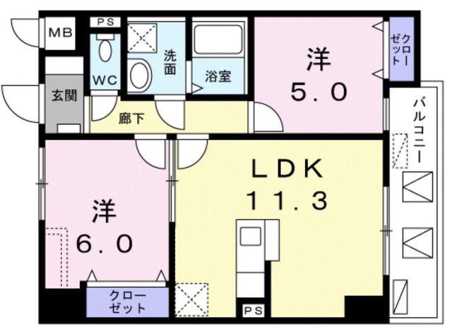 レジデンス桜樺(2LDK/2階)の間取り写真