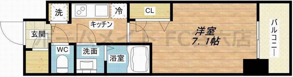 プランドール北浜(1K/11階)の間取り写真
