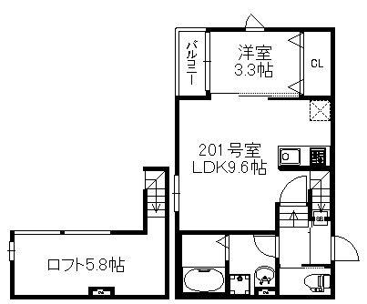 ソラーレJR久留米駅南(1LDK/2階)の間取り写真