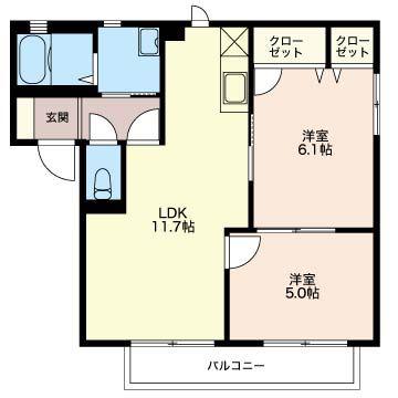 グリーンハットイシカワB(2LDK/1階)の間取り写真