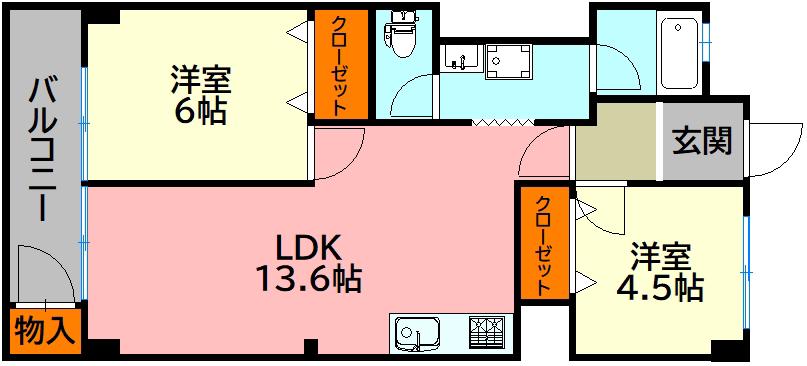 第五共立ビル(2LDK/6階)の間取り写真