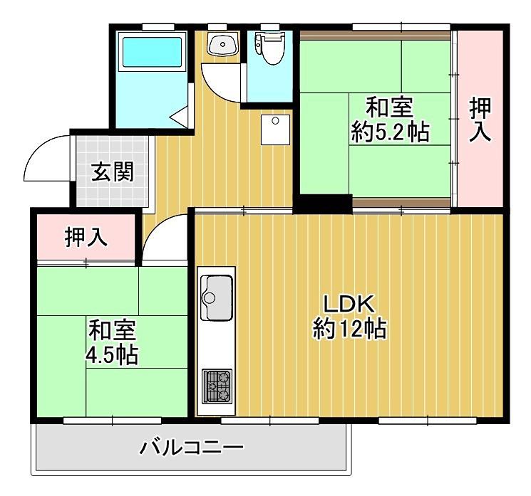 狭山7号棟(2LDK/3階)の間取り写真