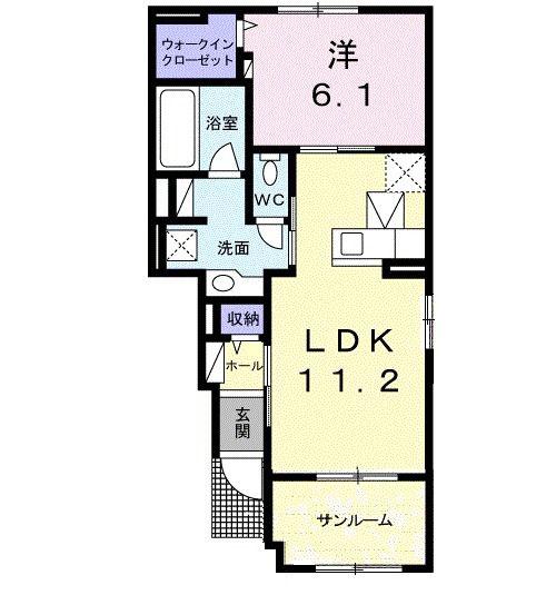 プランドールA(1LDK/1階)の間取り写真