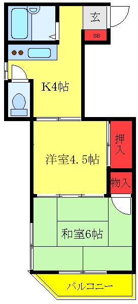 ハイツ藤(2K/2階)の間取り写真