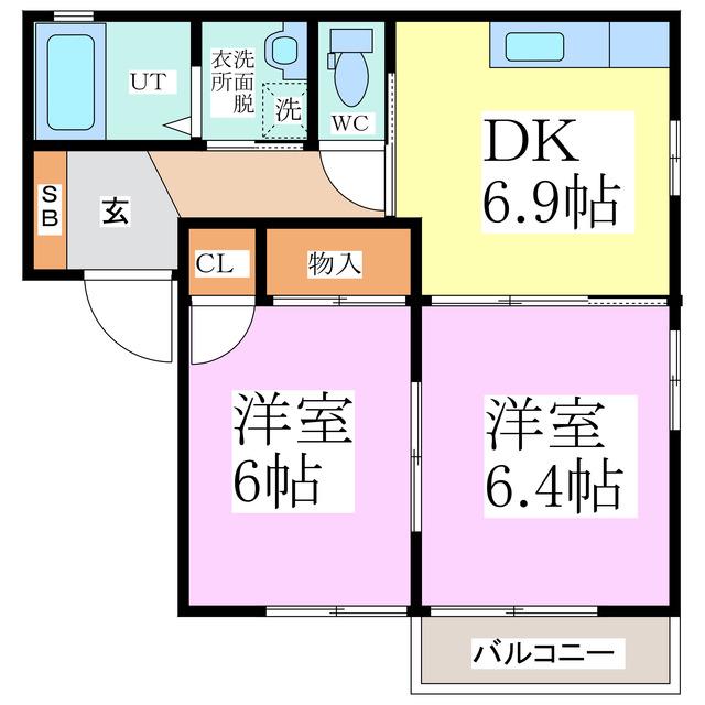 ディアス ボヌール(2DK/2階)の間取り写真