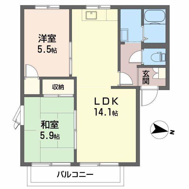 ガーデンハイツ A棟(2LDK/2階)の間取り写真