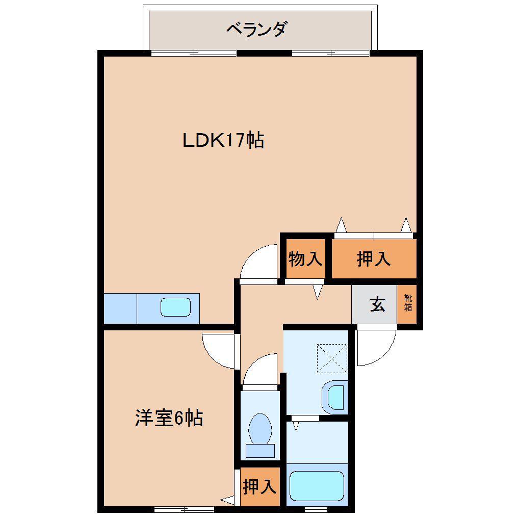 ラスル行田(1LDK/2階)の間取り写真