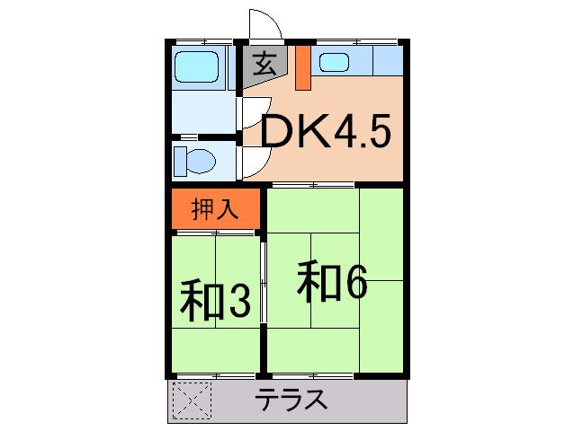 サンハイツ(2DK/1階)の間取り写真