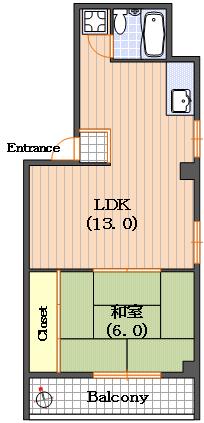 松弥ハイツ(1LDK/3階)の間取り写真