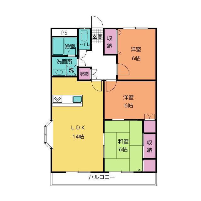大隅マンション(3LDK/1階)の間取り写真