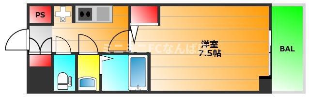 RAINBOW COURT 南堀江(1K/2階)の間取り写真