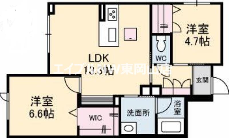 ベレオガーデンズ北方(2LDK/1階)の間取り写真