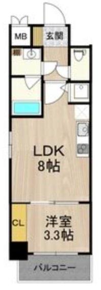 フロンティアタワー九条III(1LDK/2階)の間取り写真