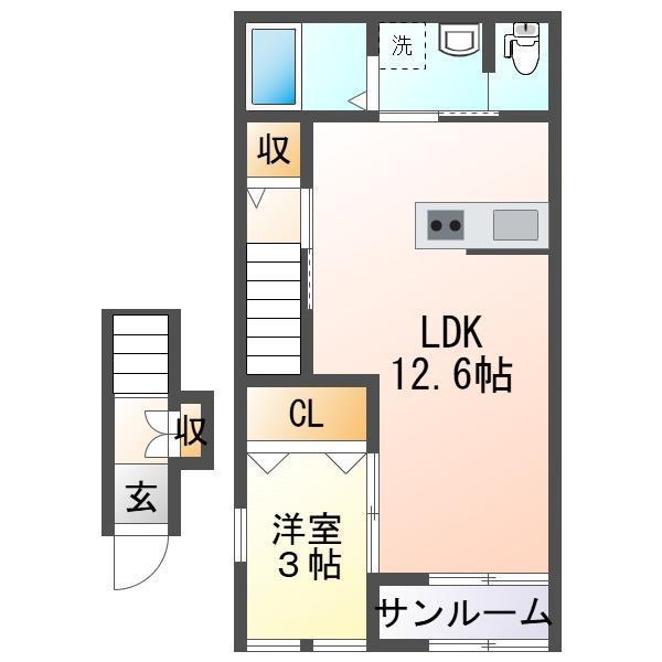 グランヴィア III(1LDK/2階)の間取り写真