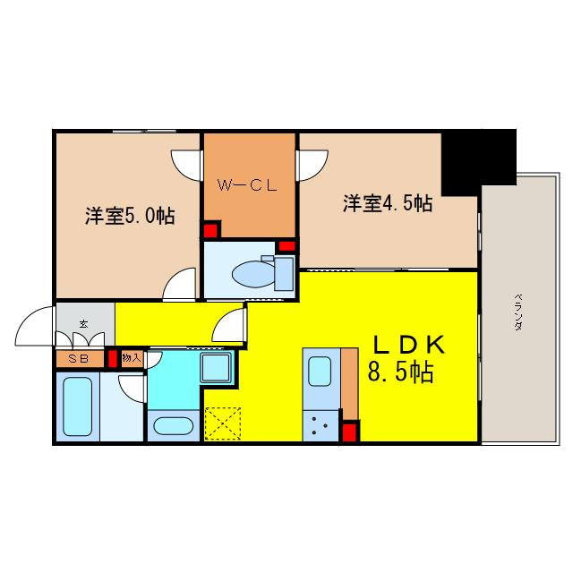 ラシュレ天満橋(2LDK/5階)の間取り写真