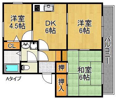 オリーブハイツAD棟(3K/1階)の間取り写真