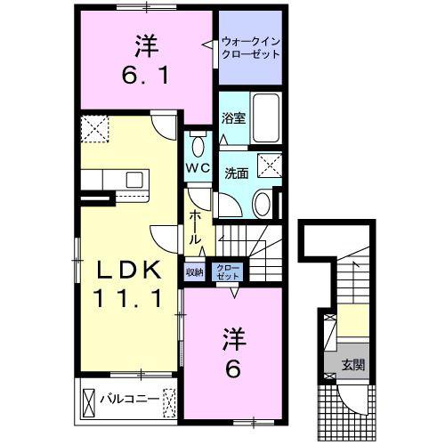 カーザ フェリーチェIII(2LDK/2階)の間取り写真