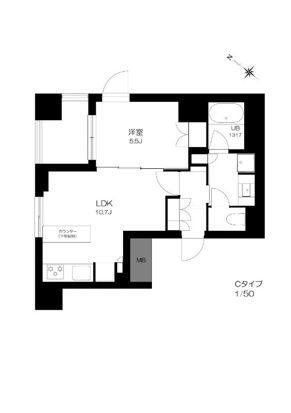 プライマル勝どき(1LDK/9階)の間取り写真