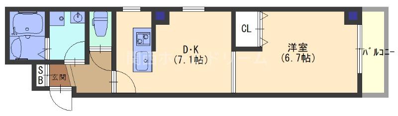 プレジィール大日(1DK/5階)の間取り写真