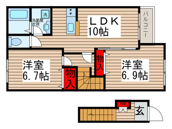 ハピネス(2LDK/2階)の間取り写真