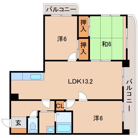 グランメール美園(3LDK/6階)の間取り写真