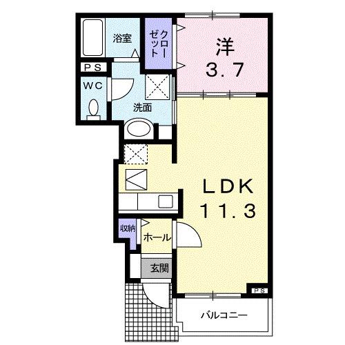 カーサ エレガンテII(1LDK/1階)の間取り写真