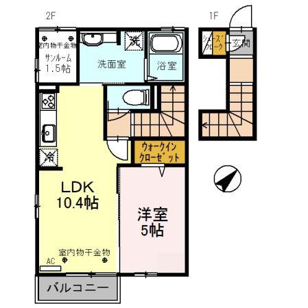 D-ROOM城東(1LDK/2階)の間取り写真