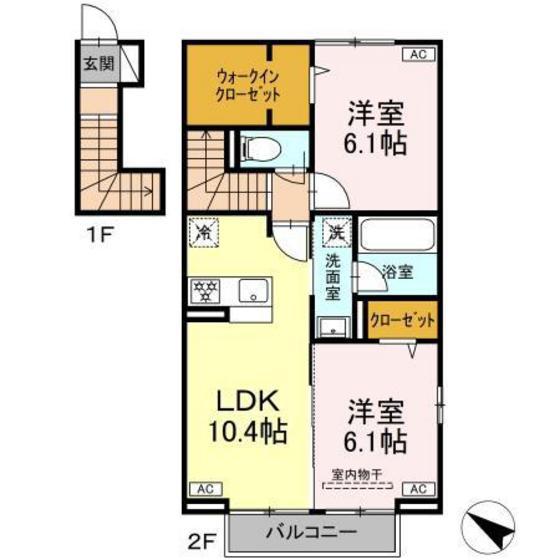 アナシエ富田町(2LDK/2階)の間取り写真