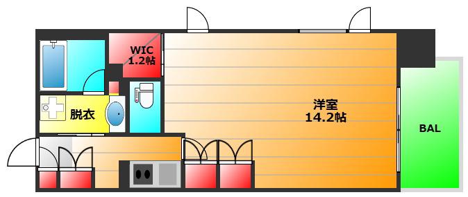 パークアクシス大阪新町 き(1K/6階)の間取り写真