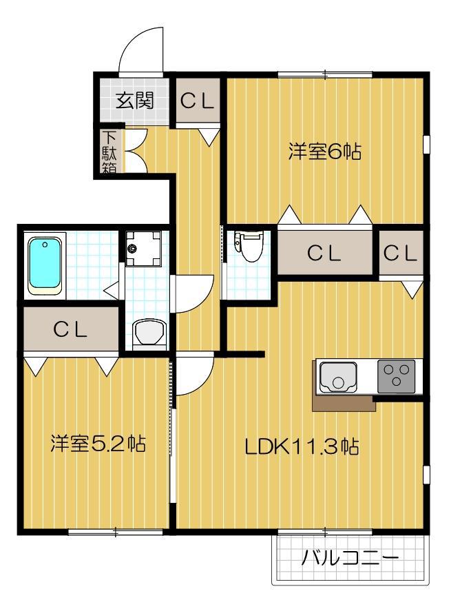 プレジデント雅 A棟(2LDK/1階)の間取り写真