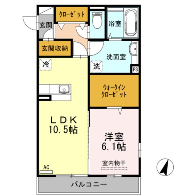 カノン上近江(1LDK/2階)の間取り写真