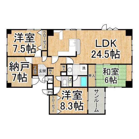 メイセイマンション(3SLDK/4階)の間取り写真