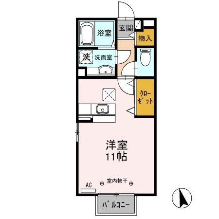 フラワーフレンド(ワンルーム/1階)の間取り写真