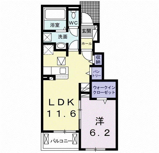 ティモアナII(1LDK/1階)の間取り写真