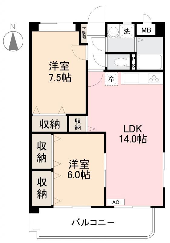ローザクオーレI(2LDK/2階)の間取り写真
