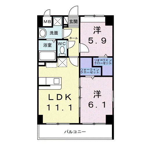 ビッグイースト ツー(2LDK/6階)の間取り写真