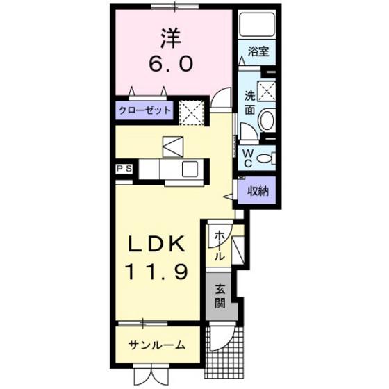 フルット(1LDK/1階)の間取り写真