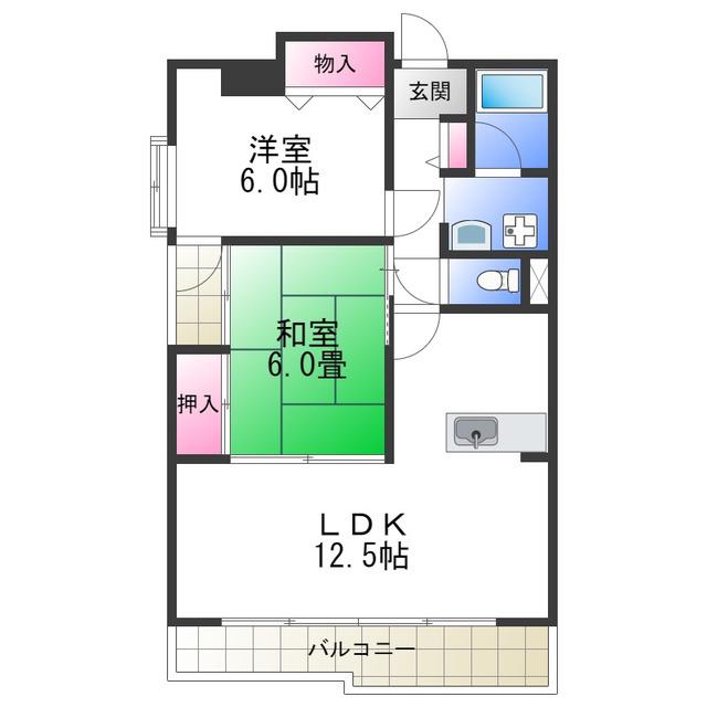 ロイヤル住吉清水丘(2LDK/3階)の間取り写真