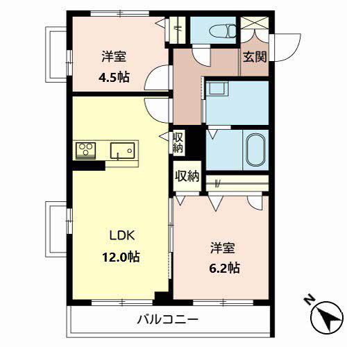 シャーメゾンK(2LDK/2階)の間取り写真