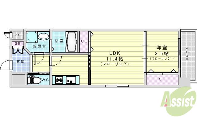 フレンシアノイエ江坂(1LDK/9階)の間取り写真