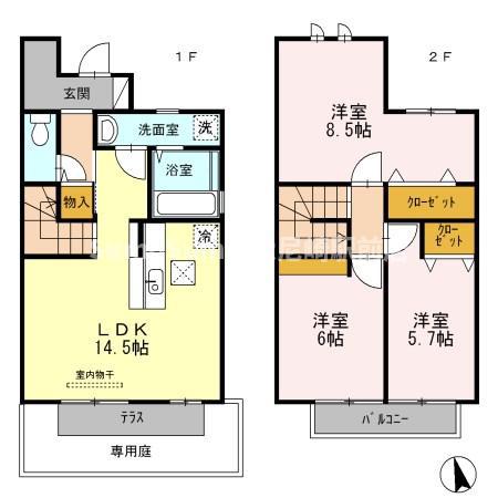 テラスハウスKOU(3LDK/1階)の間取り写真