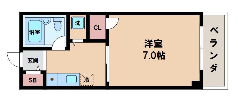 パラディ西田辺(1K/4階)の間取り写真