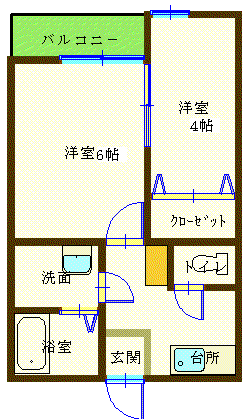 ポニーコート(2K/1階)の間取り写真