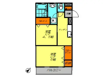 コーポアロー(2K/4階)の間取り写真